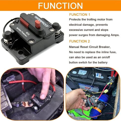 80 Amp Circuit Breaker with Manual Reset Fuse for Car Marine Trolling Motors Boat ATV Manual Power Protect for Audio System Fuse DC 12V-48V Waterproof (80A) in Saudi Arabia