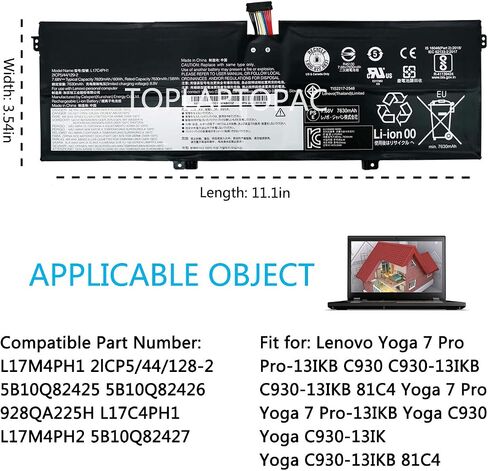 بطارية كمبيوتر محمول جديدة 7.68V 60Wh 7820mAh L17C4PH1 L17M4PH1 متوافقة مع Lenovo Yoga 7 Pro Pro-13IKB C930 C930-13IKB C930-13IKB 81C4 Yoga 7 Pro Yoga 7 Pro-13IKB Yoga C930 Yoga C930-13IK C930-13 in Saudi Arabia