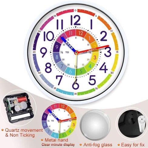 Wristart Time Teaching Clock 12 Inch Silent Wall Clock for Kids Learning Time, Silent Non-Ticking Quartz Decorative Wall Clock for Teacher's Classrooms Or Children's Bedrooms in Saudi Arabia