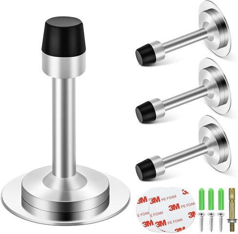 Door Stops 3.5 Inch, Black Door Stoppers for Bottom of Door, No Drill, Door Stop Wall Protector with Sound Dampening Rubber Bumper Tips, Self Adhesive Stainless Steel Doorstops, 2 Pack in Saudi Arabia