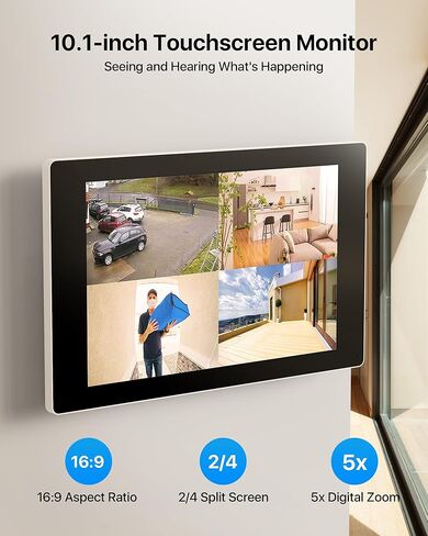 Wireless Security Camera System with 10.1'' Touchscreen Monitor, 64GB SSD Built-in, 3PCS 3MP Security Camera Outdoor and 1PCS Video Doorbell, Two Way Audio, Smart Motion Detection in Kuwait