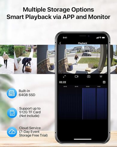 Wireless Security Camera System with 10.1'' Touchscreen Monitor, 64GB SSD Built-in, 3PCS 3MP Security Camera Outdoor and 1PCS Video Doorbell, Two Way Audio, Smart Motion Detection in Kuwait