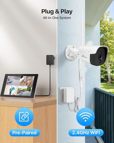 Wireless Security Camera System with 10.1'' Touchscreen Monitor, 64GB SSD Built-in, 3PCS 3MP Security Camera Outdoor and 1PCS Video Doorbell, Two Way Audio, Smart Motion Detection in Kuwait