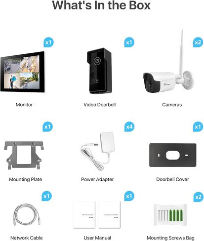 Wireless Security Camera System with 10.1'' Touchscreen Monitor, 64GB SSD Built-in, 3PCS 3MP Security Camera Outdoor and 1PCS Video Doorbell, Two Way Audio, Smart Motion Detection in Kuwait