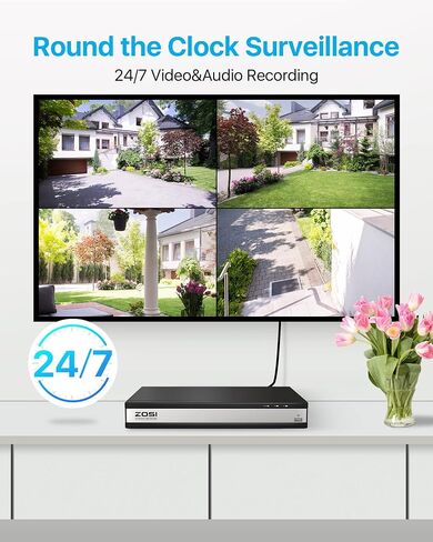 ZOSI 8CH 5MP Home Security Cameras System,H.265+ 8 Channel 5MP CCTV DVR,8pcs 5MP Wired Surveillance Cameras Indoor Outdoor,120ft Night Vision,Motion Detection,2TB Hard Drive for 24/7 Recording in Saudi Arabia