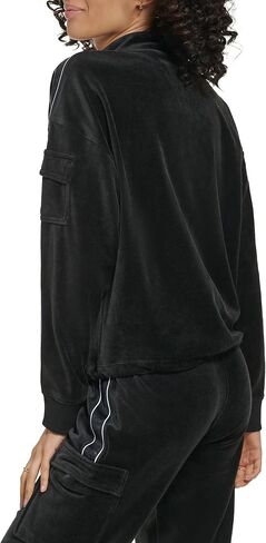 Tommy Hilfiger Women's Velour Fabric Cargo Pockets Pullover Half Zip Ghost Debossed Logo Taping in Kuwait
