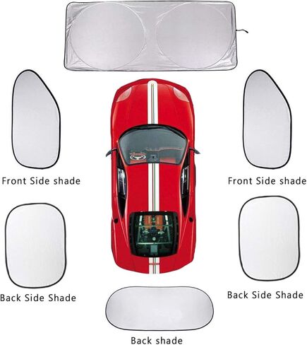 ALAVENTE 6 قطع مظلة شمسية كاملة للسيارة، نافذة الزجاج الأمامي العالمي، مظلة جانبية قابلة للطي، عاكس للحرارة للسيارة، واقي للأشعة فوق البنفسجية الباردة، غطاء درع in Kuwait