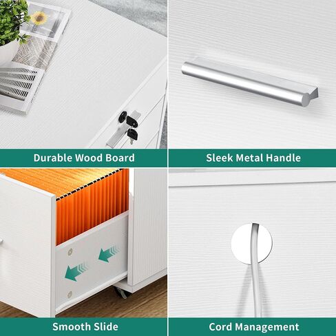 YITAHOME File Cabinet with Charging Station, Mobile Lateral Filing Cabinet with Lock for Home Office, Printer Stand with Open Storage Shelf, Fits A4, Letter Size Files, Office Furniture, White in Saudi Arabia