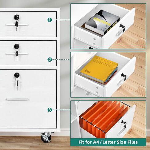 YITAHOME File Cabinet with Charging Station, Mobile Lateral Filing Cabinet with Lock for Home Office, Printer Stand with Open Storage Shelf, Fits A4, Letter Size Files, Office Furniture, White in Saudi Arabia