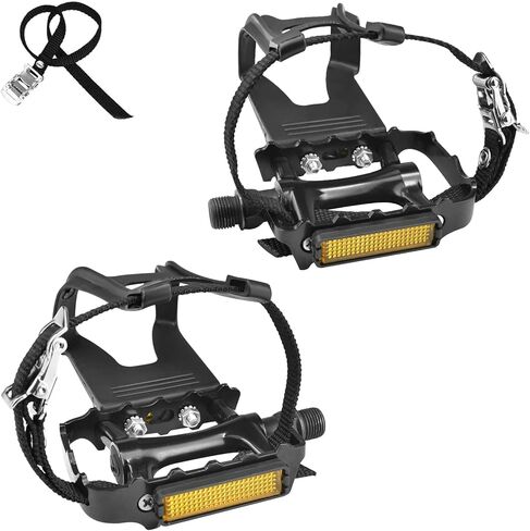 Bike Pedals with Toe Clips and Straps for Outdoor Cycling and Indoor Stationary Bike 9/16-Inch Spindle Resin/Alloy Bicycle Multi-Purpose Pedals in Saudi Arabia