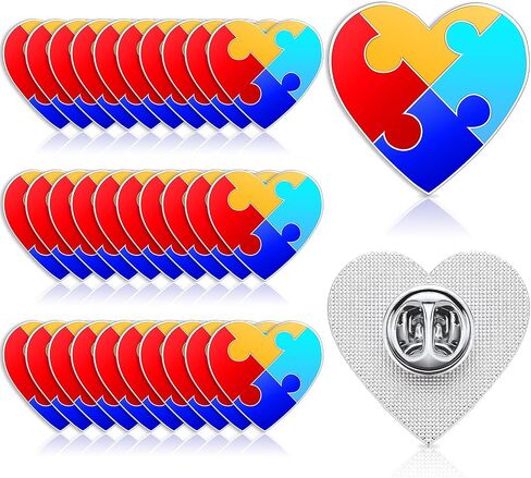 30 Pcs Autism Awareness Pin, Autism Awareness Heart Lapel Pin Multi Color Autism Puzzle Brooches Pins Autism Awareness Colorful Puzzle Pin for Autism/Asperger's Awareness Event Supplies Gifts in Saudi Arabia