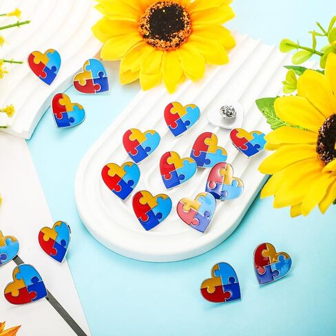 30 Pcs Autism Awareness Pin, Autism Awareness Heart Lapel Pin Multi Color Autism Puzzle Brooches Pins Autism Awareness Colorful Puzzle Pin for Autism/Asperger's Awareness Event Supplies Gifts in Saudi Arabia