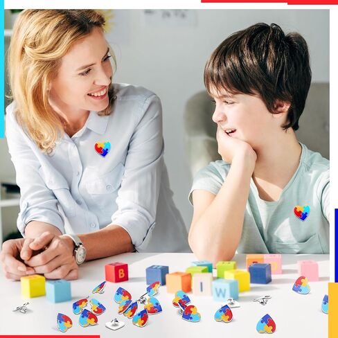 30 Pcs Autism Awareness Pin, Autism Awareness Heart Lapel Pin Multi Color Autism Puzzle Brooches Pins Autism Awareness Colorful Puzzle Pin for Autism/Asperger's Awareness Event Supplies Gifts in Saudi Arabia