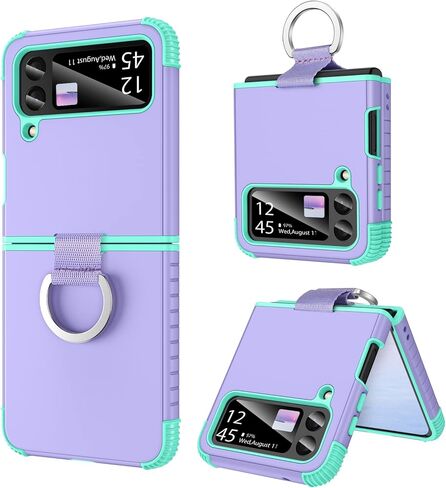 BENTOBEN Samsung Galaxy Z Flip 4 Case, Z Flip 4 5G Case, Heavy Duty 2 in 1 Full Body Rugged Shockproof Protection Cover with Ring Girls Women Boy Men Covers for Galaxy Z Flip 4 6.7", Purple/Mint in Kuwait