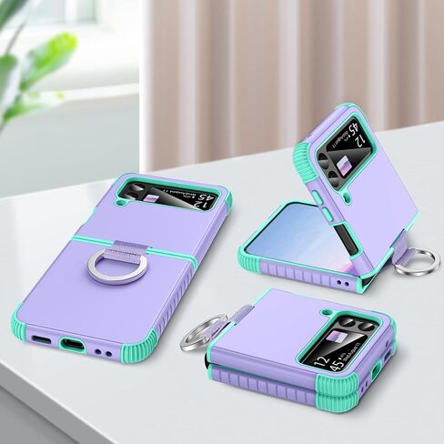 BENTOBEN Samsung Galaxy Z Flip 4 Case, Z Flip 4 5G Case, Heavy Duty 2 in 1 Full Body Rugged Shockproof Protection Cover with Ring Girls Women Boy Men Covers for Galaxy Z Flip 4 6.7", Purple/Mint in Kuwait