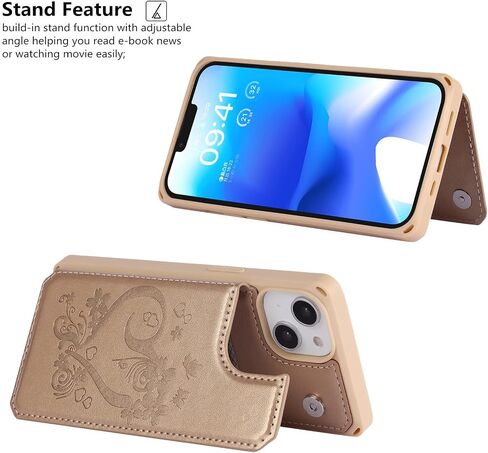 iCoverCase Compatible with iPhone 14 Wallet Phone Case with Card Holder for Women, RFID Blocking Embossed PU Leather Wrist Strap Case 6.1 Inch (Heart Purple) in Kuwait