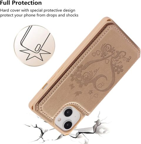 iCoverCase Compatible with iPhone 14 Wallet Phone Case with Card Holder for Women, RFID Blocking Embossed PU Leather Wrist Strap Case 6.1 Inch (Heart Purple) in Kuwait