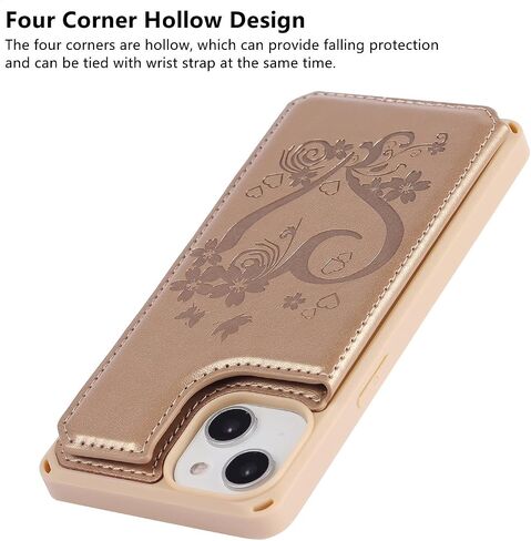 iCoverCase Compatible with iPhone 14 Wallet Phone Case with Card Holder for Women, RFID Blocking Embossed PU Leather Wrist Strap Case 6.1 Inch (Heart Purple) in Kuwait