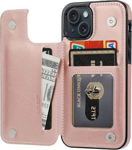 Wallet Case Compatible with iPhone 15,Slim Protective case with Card Holder,Premium PU Leather Kickstand Card Slots Case with 1 Screen Protective Glass for iPhone 15 (6.1")-White in Kuwait
