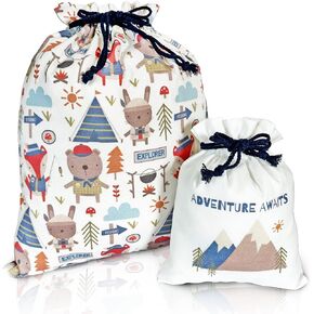 Gather & Knot Drawstring Gift Bags | Premium Canvas | 20" Large 12" Small | Reusable Fabric Wrap for Baby Shower or Boy Birthday | Dinosaur