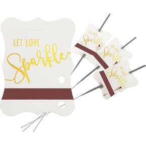 100 PCS Wedding Send Off Tags, “Let Love Sparkle" Gold Foil Stamped Metallic Paper Sleeves with Match Striker Strips for Anniversary Parties Graduation Birthday Engagement Event