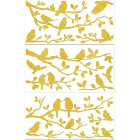 GLOBLELAND 3Pcs Golden Birds and Branches Silhouette Furniture Transfer 6x12inch Rub on Transfer Self-Adhesive Wall Art Decals for Bedroom Living Room Desk Table Decoration