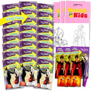 Birthday Party Favors Set - Bundle with 24 Villains Play Packs | Mini Coloring Books, Stickers for Goodie Bags | Disney Villains Party Supplies