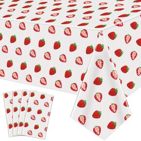4 Pack Strawberry Party Tablecloth Strawberry Table Cloth Sweet One Birthday Table Cover Berry First Birthday Tablecloth Plastic Strawberry Theme Party Decor Summer Fruit Party Supplies 86 x 51 Inch