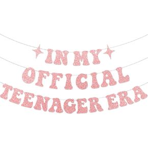 In My Official Teenager Era Banner Girls Birthday Party Banner for Teenage 13th Birthday Party Decorations Taylo Swifte Birthday Decorations Rose Gold Glitter