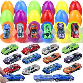 Letapapa 12 Pack Easter Eggs with Die-cast Cars for Kids Boys Easter Basket Stuffers, Prefilled Easter Eggs with Toys Inside for Easter Egg Hunt, Easter Party Favor Supplies Classroom Prizes