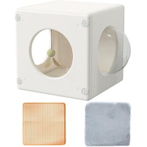 Cat House for Indoor Use,Combinable Plastic Cat Cube Tunnel Peekaboo cat Cave for Kitty,with Scratching Board and Cushion Preferable (White)