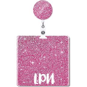 Black LPN Badge Buddy and Badge Reel Set Horizontal LPN Badge Card Holder Nurse Acrylic Bling Badge Buddies Glitter Badge Cards Badge Reels Retractable Nursing Gifts Medical ID Card A58KL