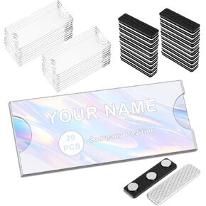 20 Pack Magnetic Name Badges, Clear Acrylic, 3" x 1.2" Rectangular, Office, School, Events