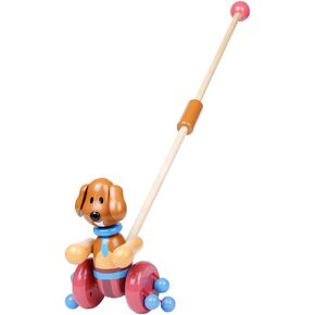 RUYU Loyal Puppy Wooden Push-n-Pull Activity Walking Toy with Colorful Rolling Beads for Toddlers and Babies Girl or Boy, Classic Early Learning Wooden Balance Walking Play Toy
