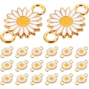 Milisten Plants Decor 20pcs Sunflower Making Links Pendants Daisy Bulk Colorful Sunflower Shape Connector Jewelry Bracelet Necklace Connector Pendants 2X1.3cm(White) Handmade Necklaces