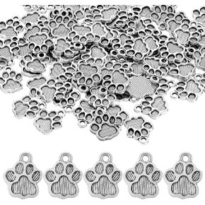 100Pcs Metal Dog Paw Charms, Keychain Animal Footprint Pendant for Jewelry Craft Making DIY Bracelets Earrings Puppy Charms(Silver, Zinc Alloy)