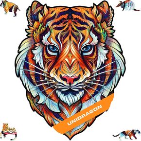 UNIDRAGON Original Wooden Jigsaw Puzzles - Lovely Tiger, 273 Pieces, King Size 11.7"x14.7", Beautiful Gift Package, Unique Shape Best Gift for Adults and Kids