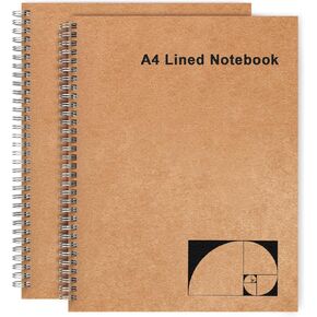 A4 Graph Paper Notebook, 2 Pack Large Spiral Grid Notebook, 200 Pages 100gsm Thick 5mm Square Paper Quad Notebook for Engineering, Math, Taking Notes, Drawing - Kraft Brown Cover, 8.5" x 11"