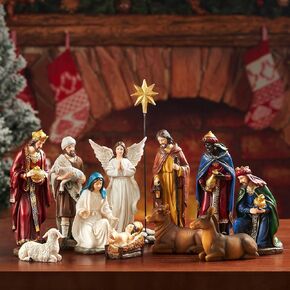 Nativity Sets for Christmas Indoor Set of 13 Pieces 3.9 Inches Tabletop Holidays Home Decor Classic Nativity Scene Resin Figurines Set Religious Decorations Collection Gifts fot All
