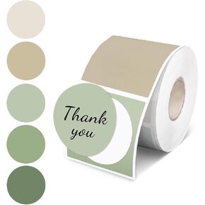 Sage Green Direct Thermal Labels 5 Colors Label Stickers Round Self-Adhesive Printer Decals for DIY Name Tag Logo Design, 500 Pcs