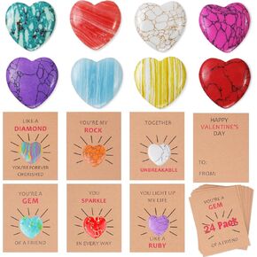 Valentines Day Gifts for Kids - 24 Pack Valentines Cards with Heart-Shape Crystals Gemstones for School Classroom Valentine Gift Exchange for Boys Girls Toddlers Funny Valentine's Toys Party Favor