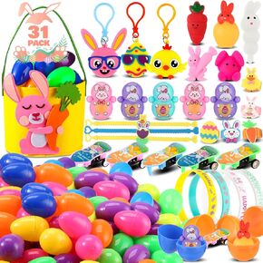 31Packs Easter Baskets Stuffers for Kids,Prefilled Easter Eggs with Toys Bulk for Egg Hunt Party Favors, Easter Egg Fillers with Bulk Assorted Classroom Prizes Toys, Easter Gifts for Boy Girls