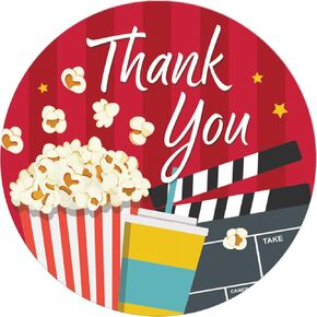 Movie Night Birthday Party Favor Thank You Stickers - Birthday Movie Night Decorations – Candy Labels - 40 Count