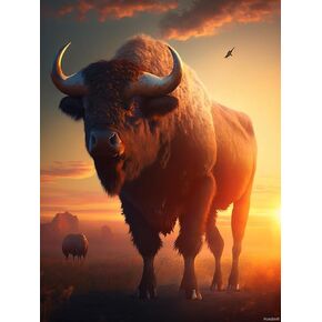 PUAGEMTI Buffalo Sunset Diamond Painting Kits for Adults, Funny Animals 5D DIY Diamond Art Kits Full Drill Diamond for Gift Wall Decor Gem Arts 12x16 inch