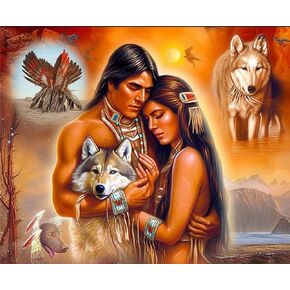 Kaliosy 5D Diamond Art Kits for Adults Indian Couple and Wolf Eagle by Number Kits, Diamond Painting Art DIY Crystal Craft Full Drill Cross Stitch Decoration 12x16 inch