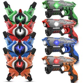 علامة الليزر ، مجموعة أعمدة ليزر مجموعة من 4 مع سترات ، لعبة Lazer Tag Game ، علامة ليزر مجموعة 4 لاعب للأطفال البالغين ، ألعاب للأطفال الذين تتراوح أعمارهم