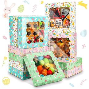 Skyygemm 12 Pcs Easter Treat Boxes with Window Bunny Egg Cookie Boxes Easter Cardboard Donut Box Easter Party Paper Container for Cake Bakery Cupcake Pastry Strawberries Favor(12 x 5.5 x 2.5 Inch)