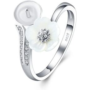 Sterling Silver Daisy Flower CZ Ring Mounting for Women, Adjustable Ring Fittings Accessories for Pearl Jewelry Making