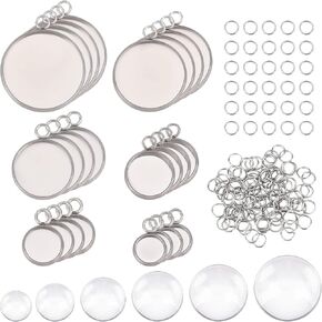 UNICRAFTALE Flat Round Bezel Pendant Connector Trays Stainless Steel Cabochon Connector Links Blank Trays for Linking Charm Jewelry Making