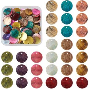 FASHEWELRY 100pcs Flat Round Shell Coin Charms Mixed Color 15mm Akoya Shell Discs Pendants for Hawaiian Style DIY Jewelry Making Necklace Bracelet Earring Wind Chime